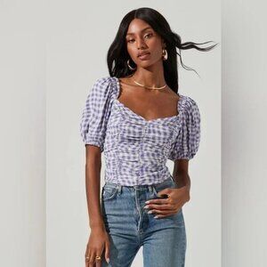 Astr Ruched Smocked Puff Sleeve Top Size XS